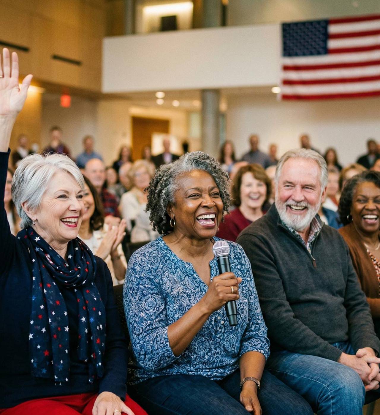 AMAC members gathered together at a community event, smiling and engaged