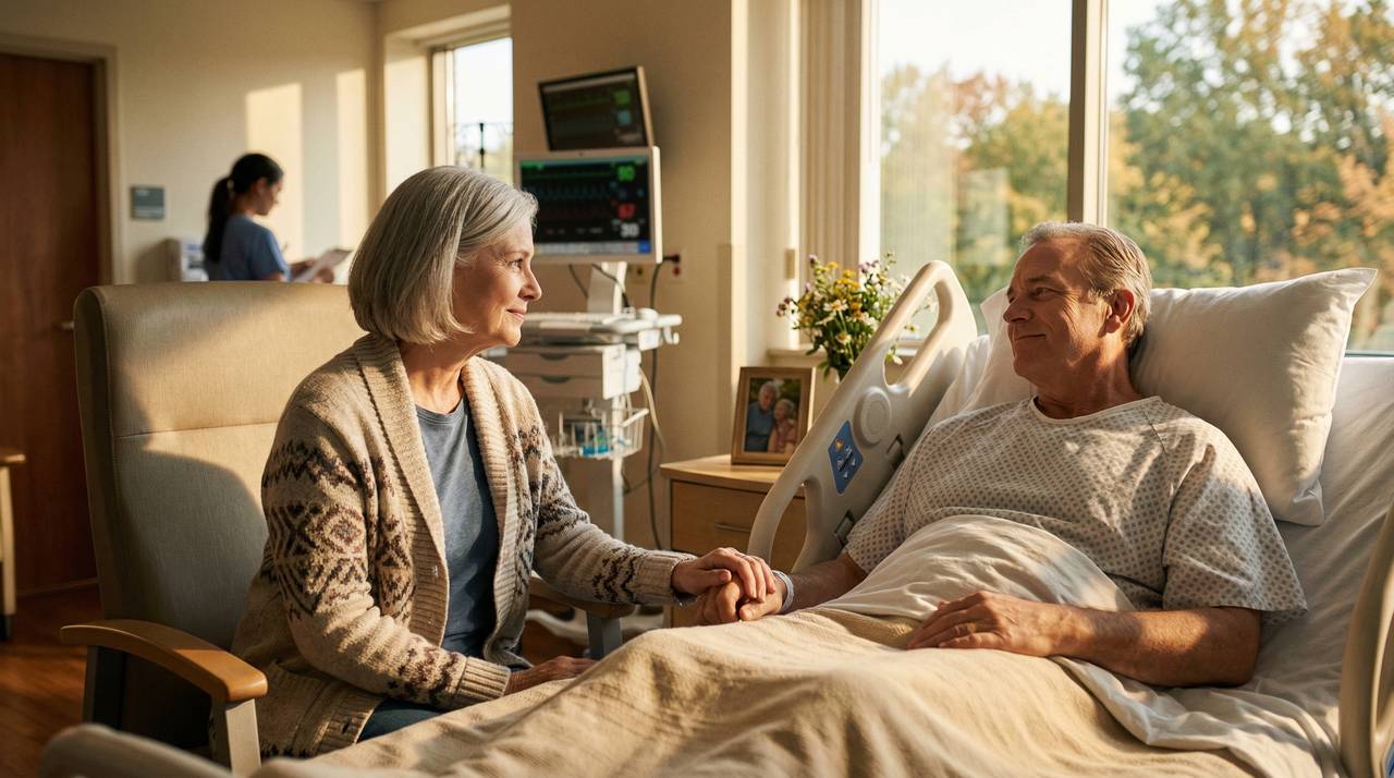 An older couple at home talking through their finances together